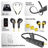 Zeb Yoga 4 Extra EARTIPS Call Function, BTV5.2,Call Function,Flexible Neckband,Built-in Rechargeable Battery,Flexible Neckband